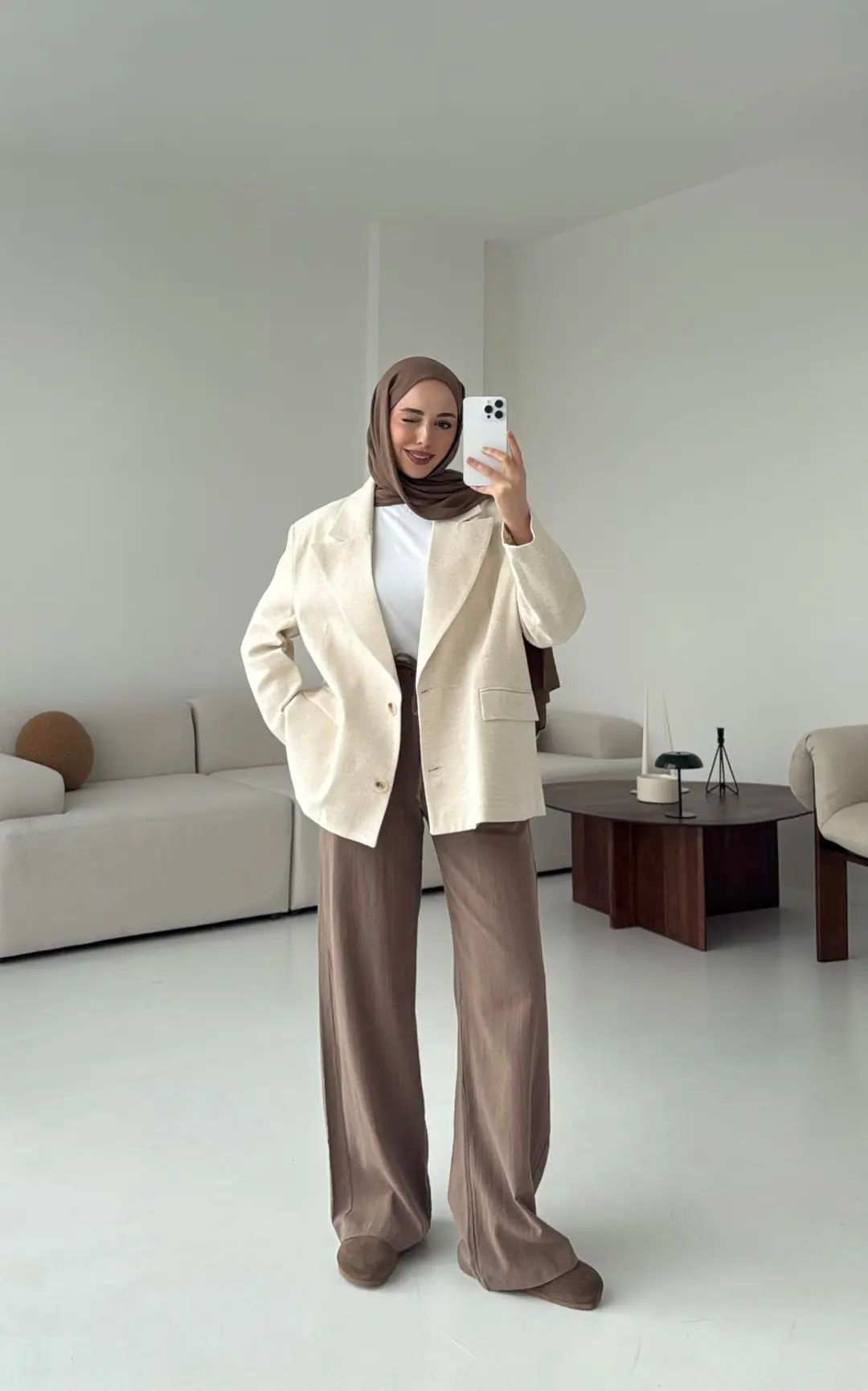 Natur Keten Oversize Blazer Ceket