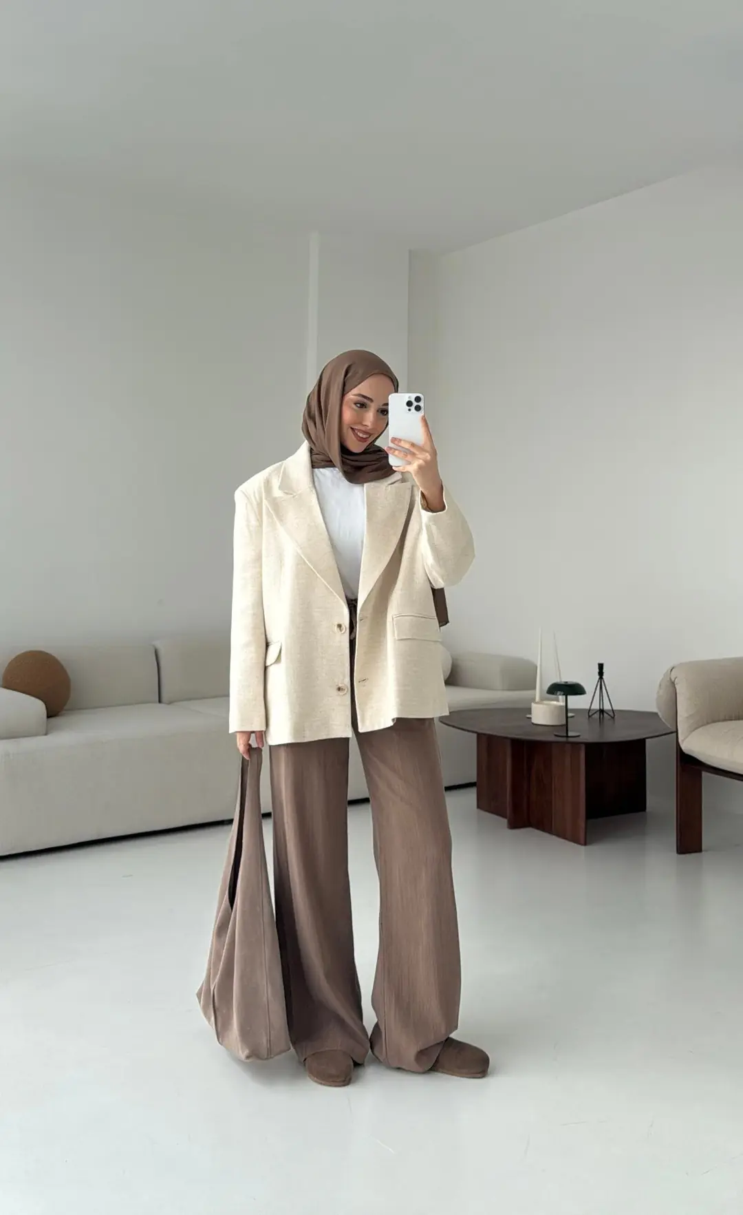 Natur Keten Oversize Blazer Ceket