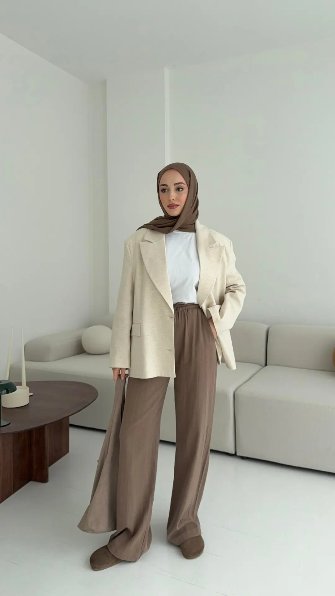Natur Keten Oversize Blazer Ceket