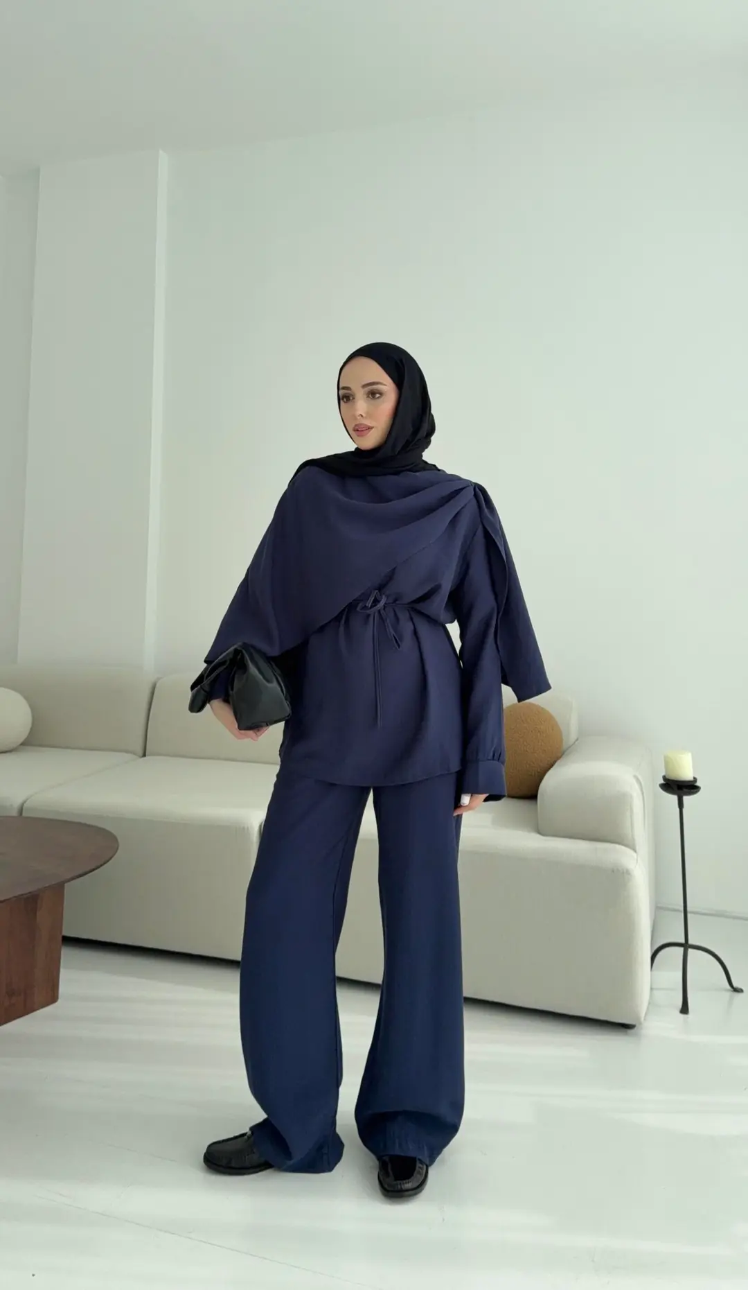 Drape Yaka Bluz Takım Lacivert