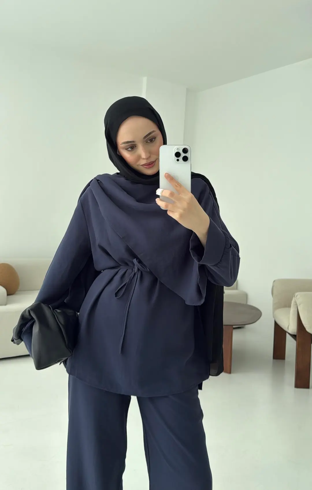 Drape Yaka Bluz Takım Lacivert