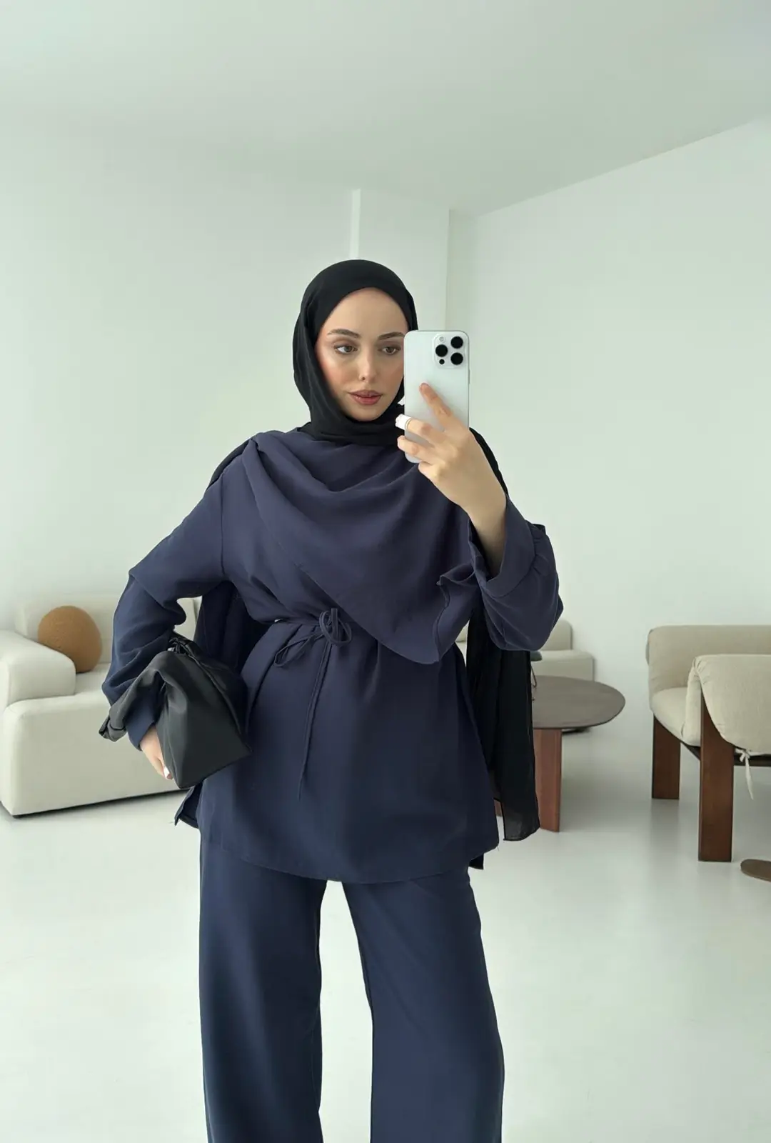 Drape Yaka Bluz Takım Lacivert