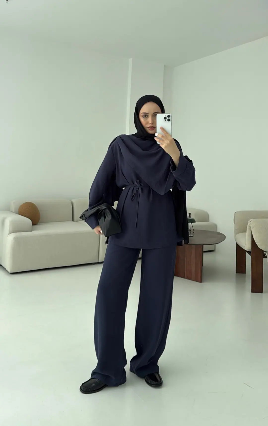 Drape Yaka Bluz Takım Lacivert