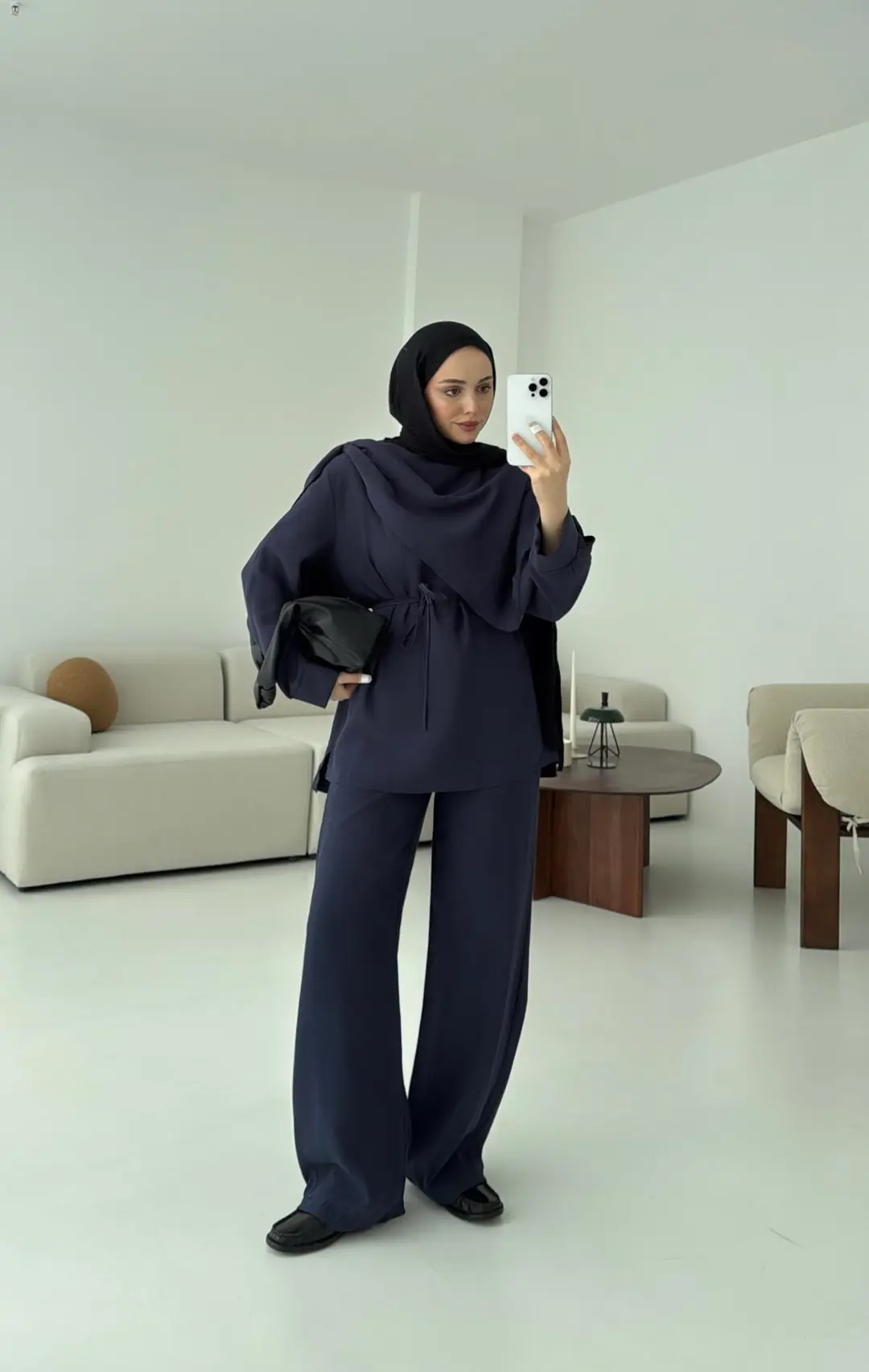 Drape Yaka Bluz Takım Lacivert