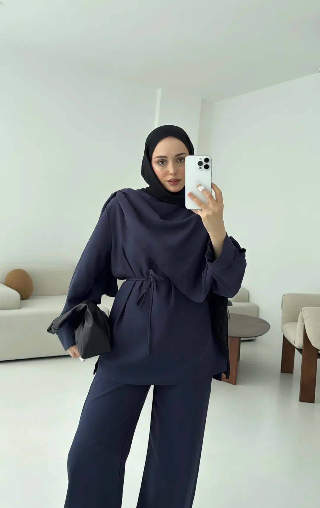 Drape Yaka Bluz Takım Lacivert