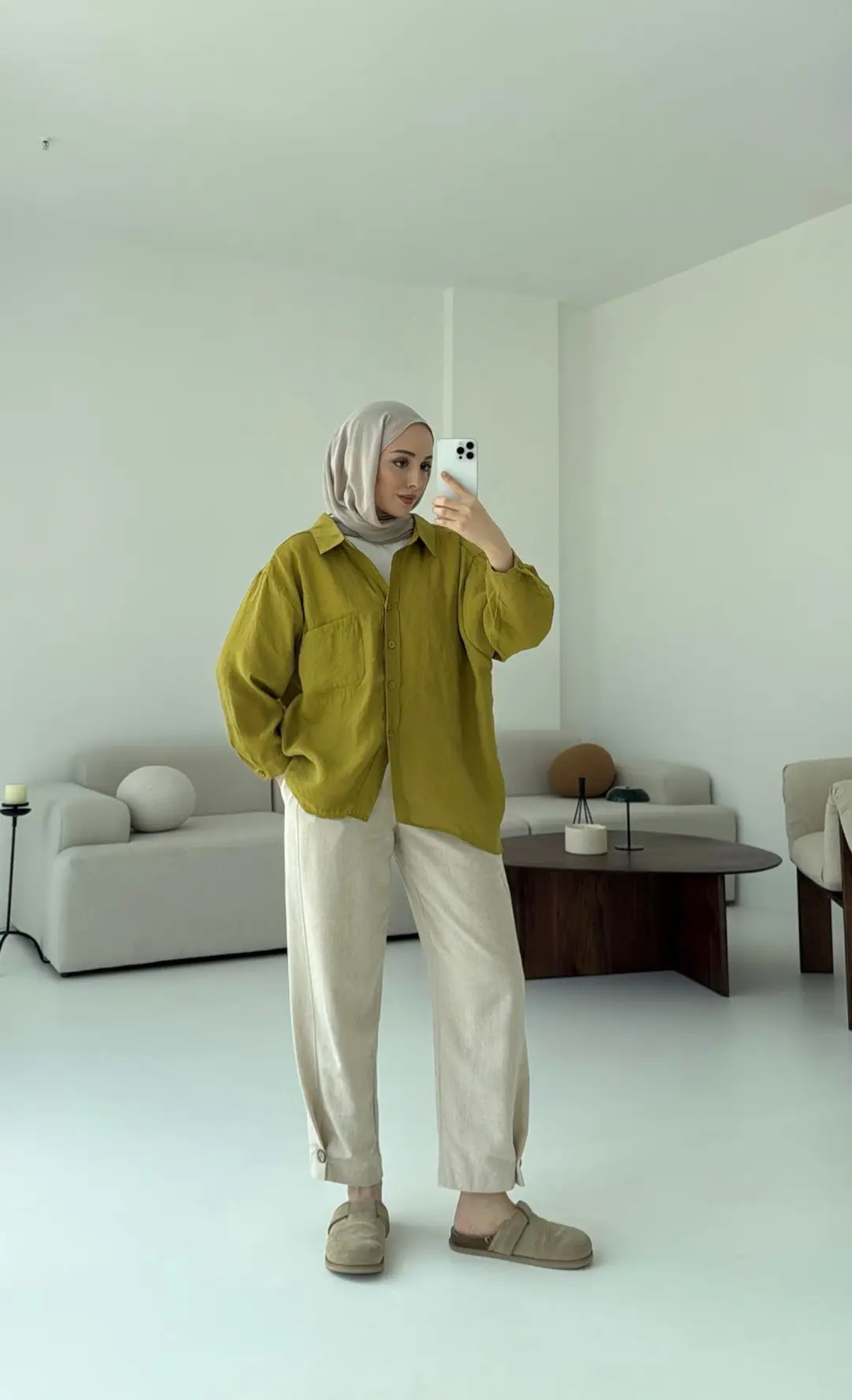 Düşük Omuz Oversize Gömlek Yağ Yeşili