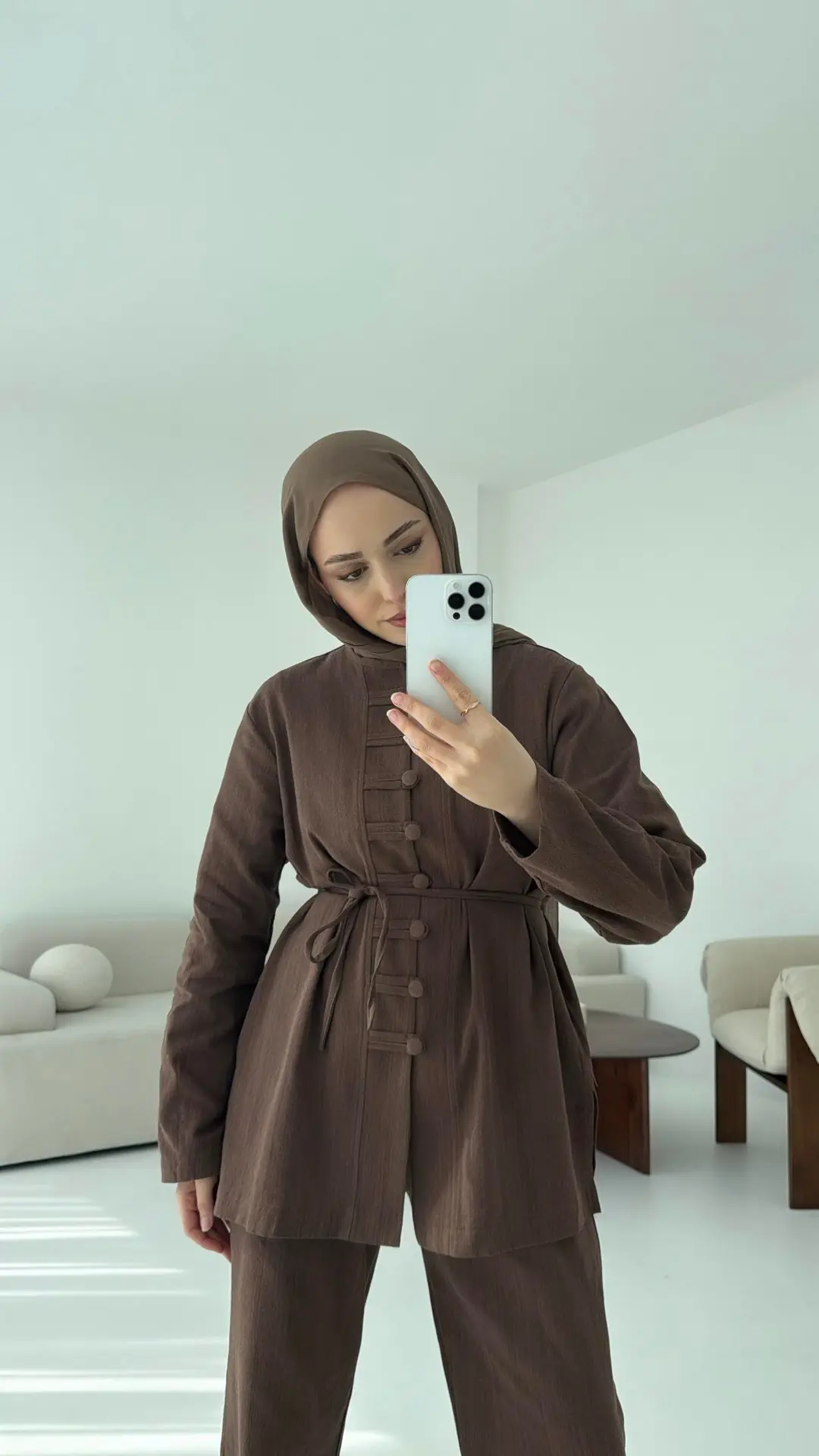 Düğme Detaylı Takım Kahve