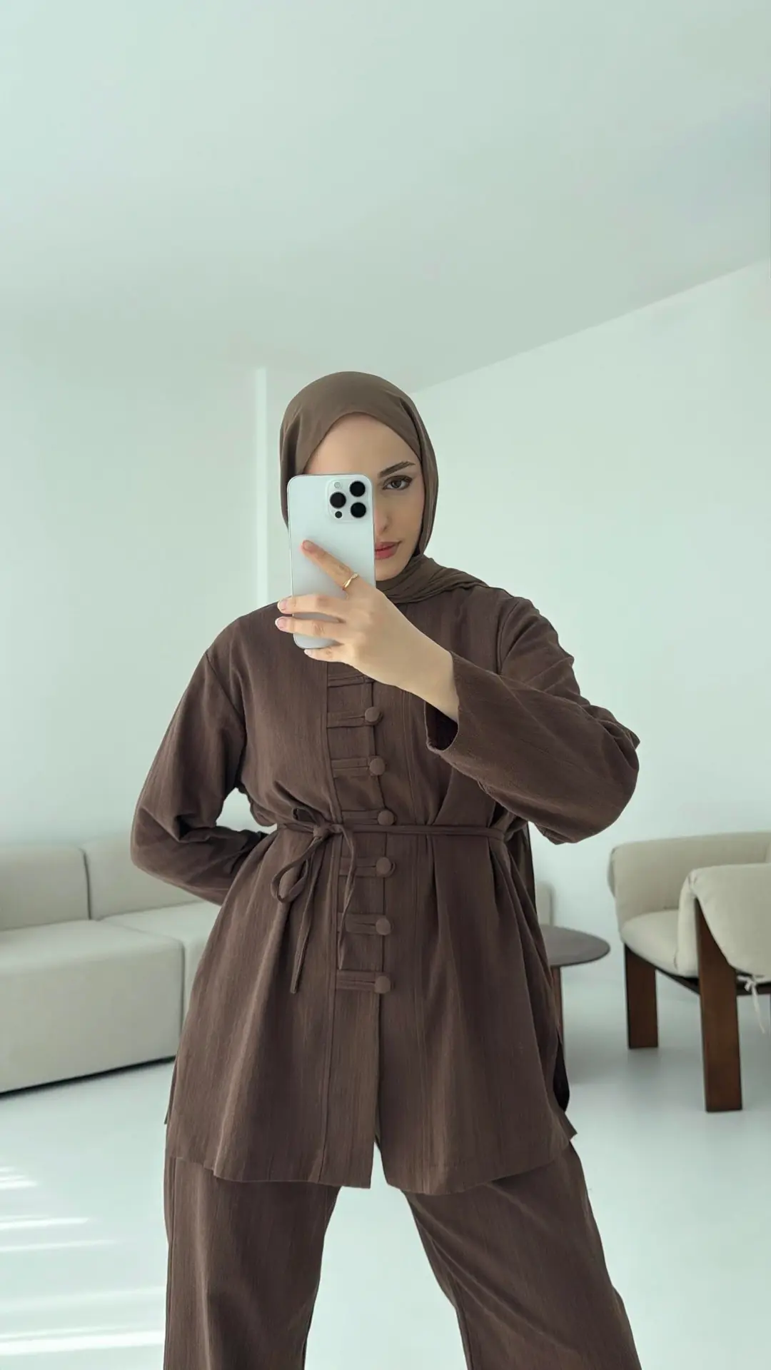 Düğme Detaylı Takım Kahve