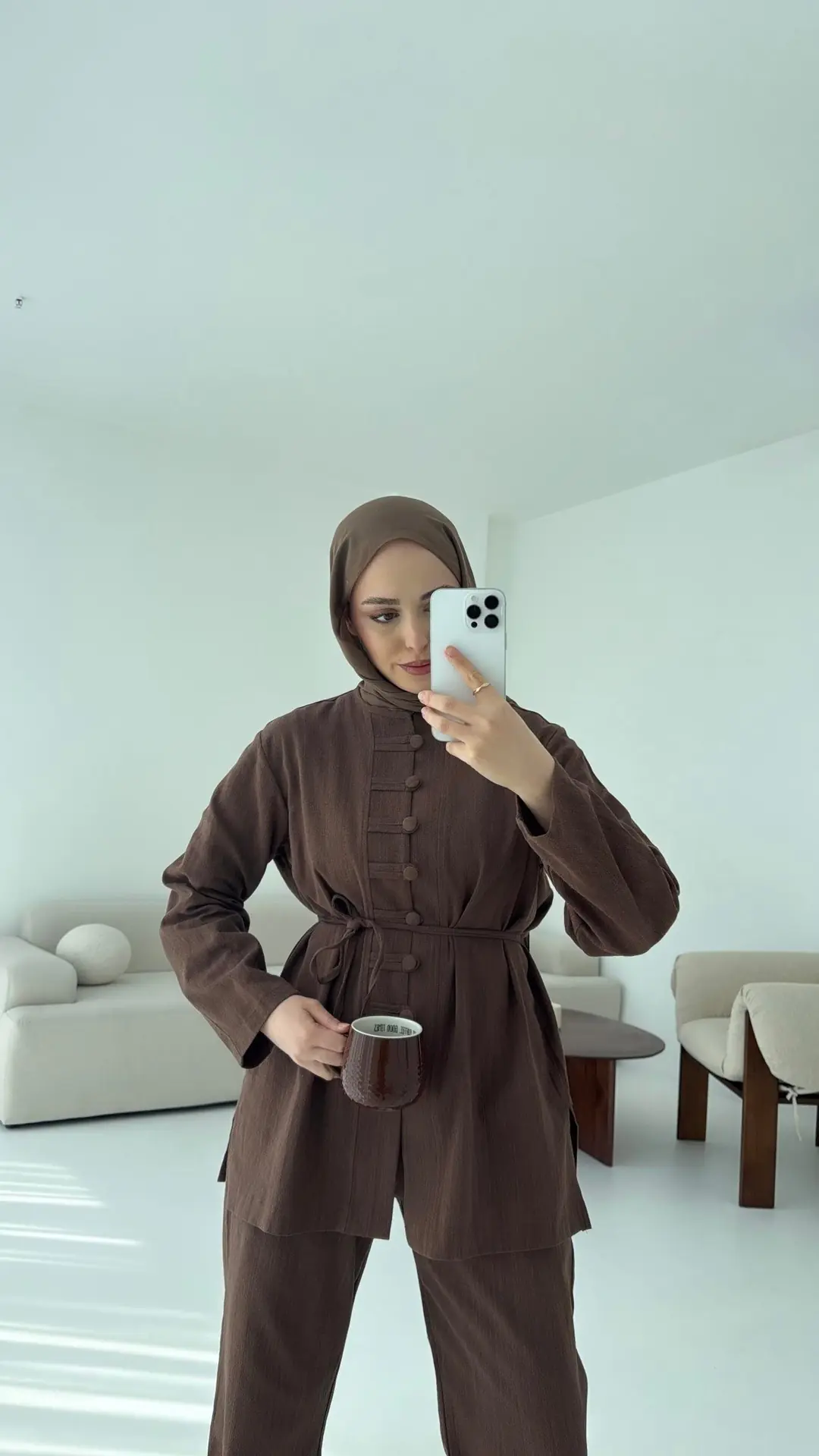 Düğme Detaylı Takım Kahve