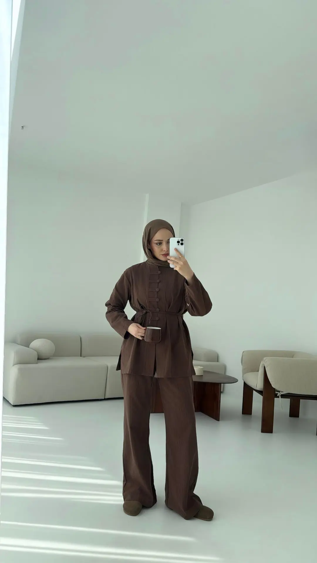 Düğme Detaylı Takım Kahve