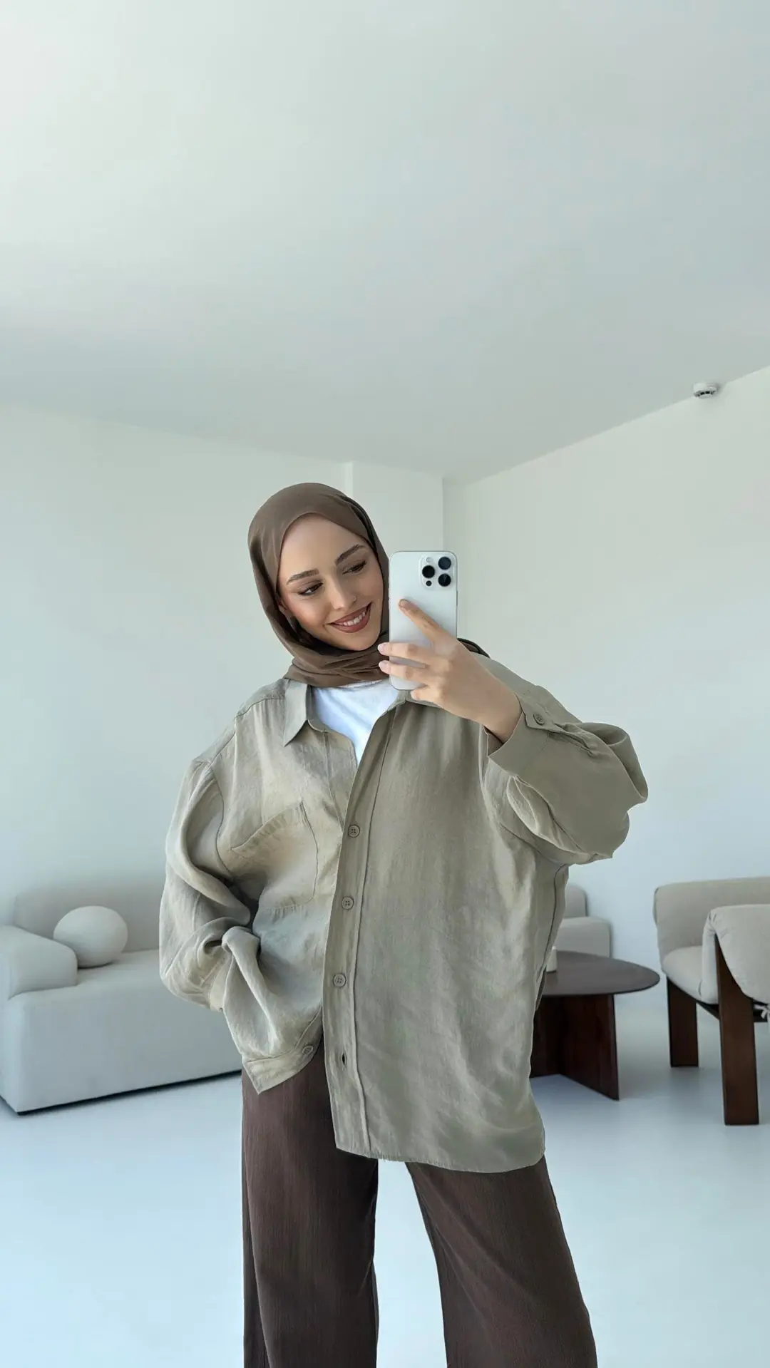Düşük Omuz Oversize Gömlek Olive