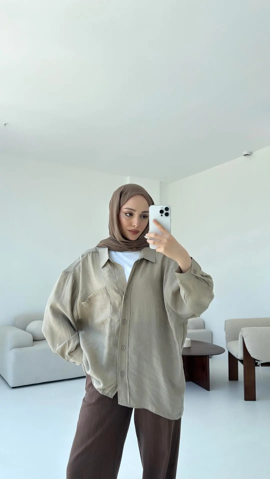 Düşük Omuz Oversize Gömlek Olive