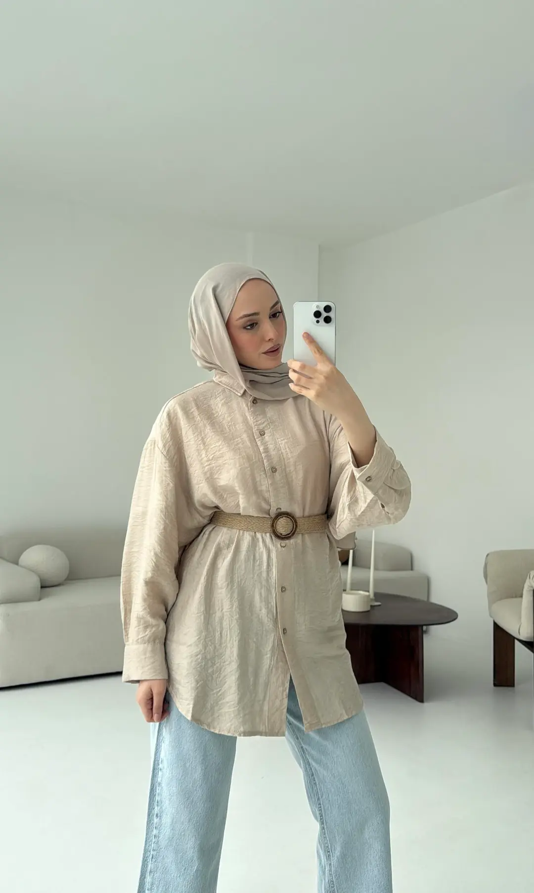Hasır Kemerli Gömlek Taş