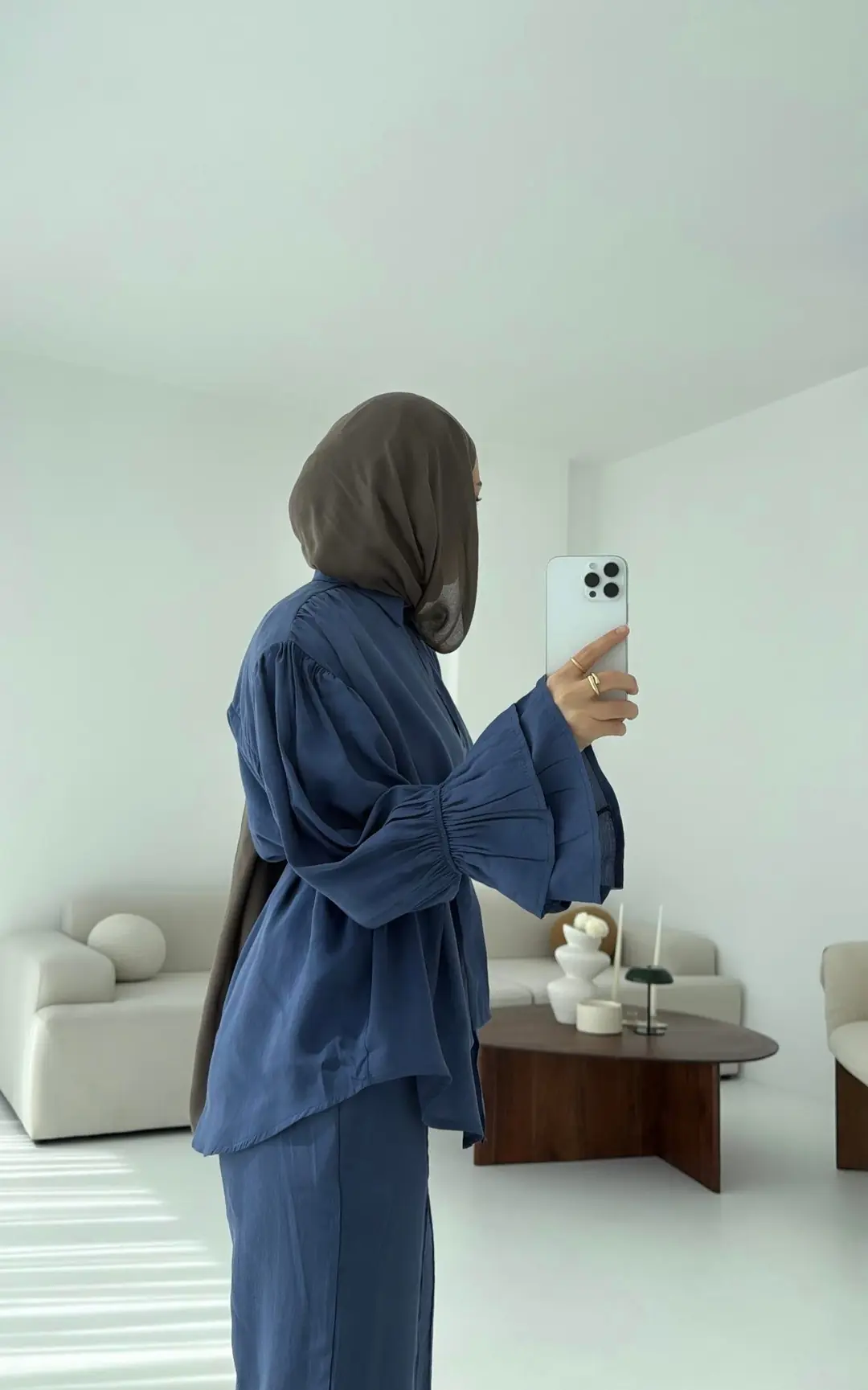 Büzgülü Oversize Gömlek Takım İndigo