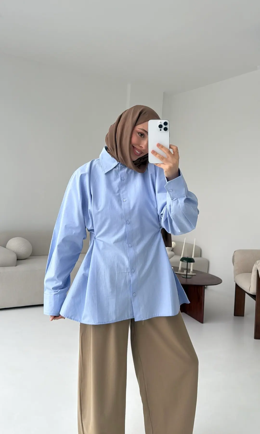 Yanları Düğmeli Gömlek Mavi