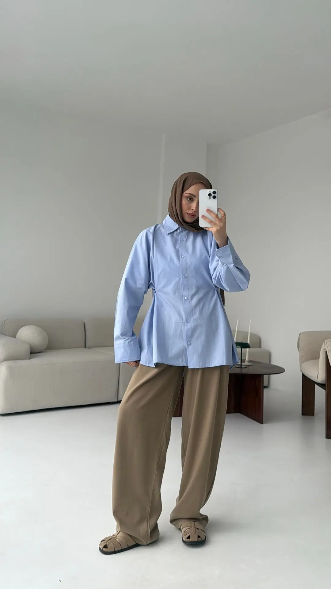 Yanları Düğmeli Gömlek Mavi