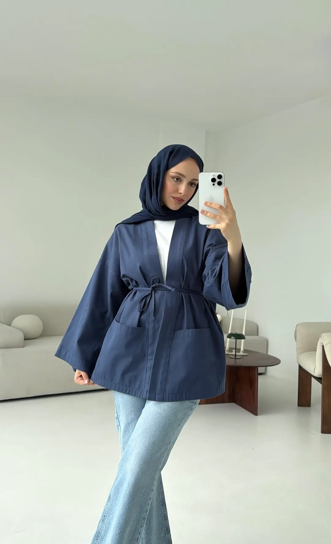 Pamuk Gabardin Kimono Lacivert