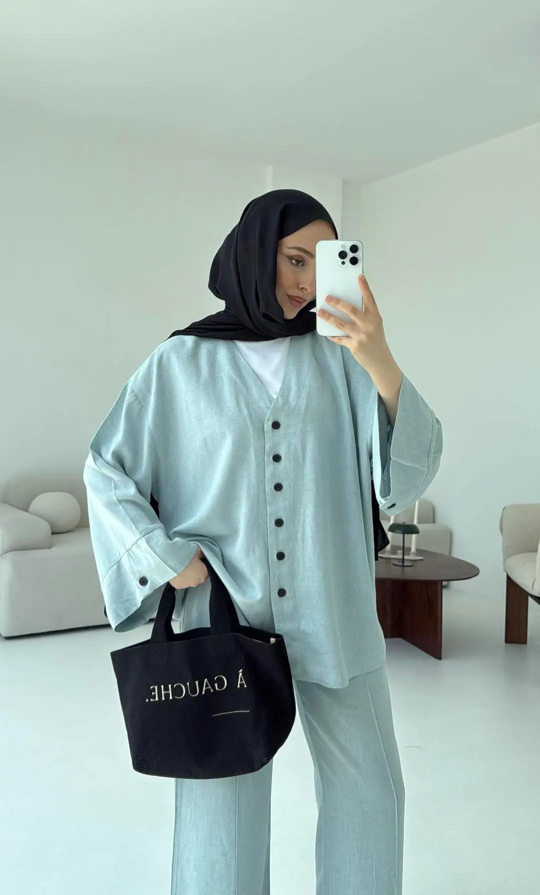 Düğmeli Kimono Takım Mavi