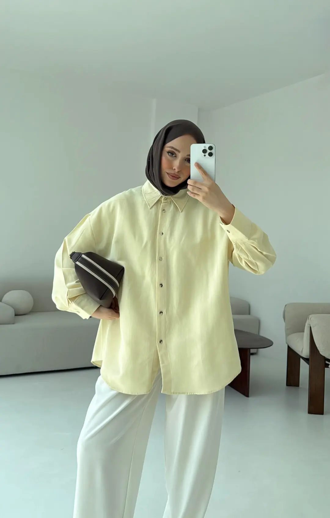 Basic Oversize Keten Gömlek Sarı