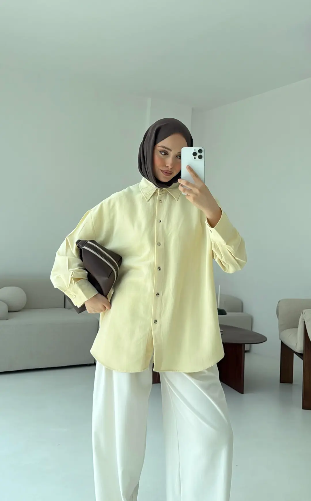 Basic Oversize Keten Gömlek Sarı