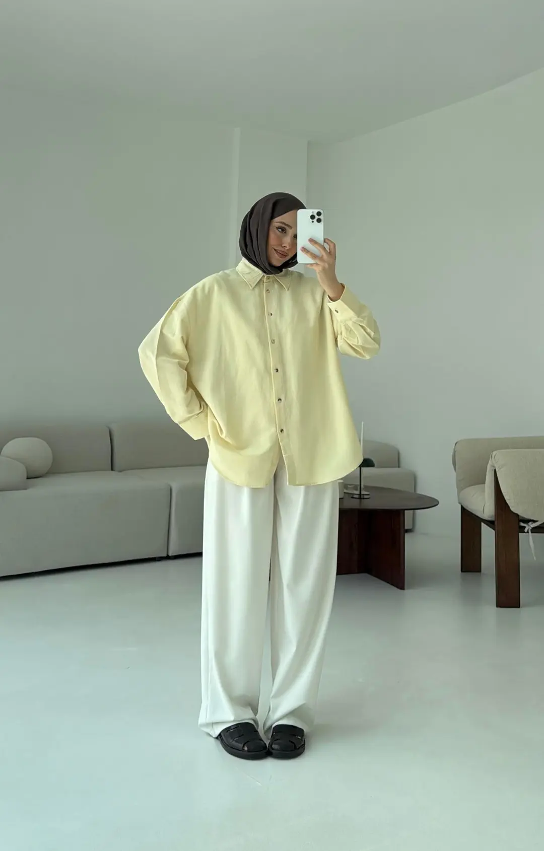 Basic Oversize Keten Gömlek Sarı