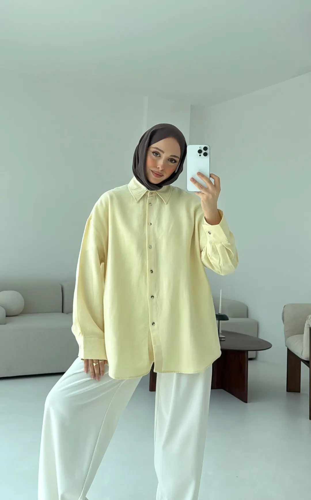 Basic Oversize Keten Gömlek Sarı