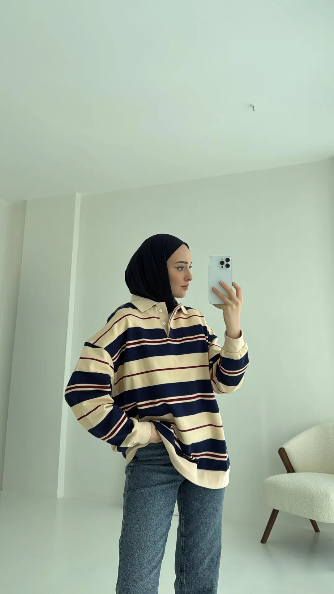 Polo Yaka Lacivert Sweatshirt
