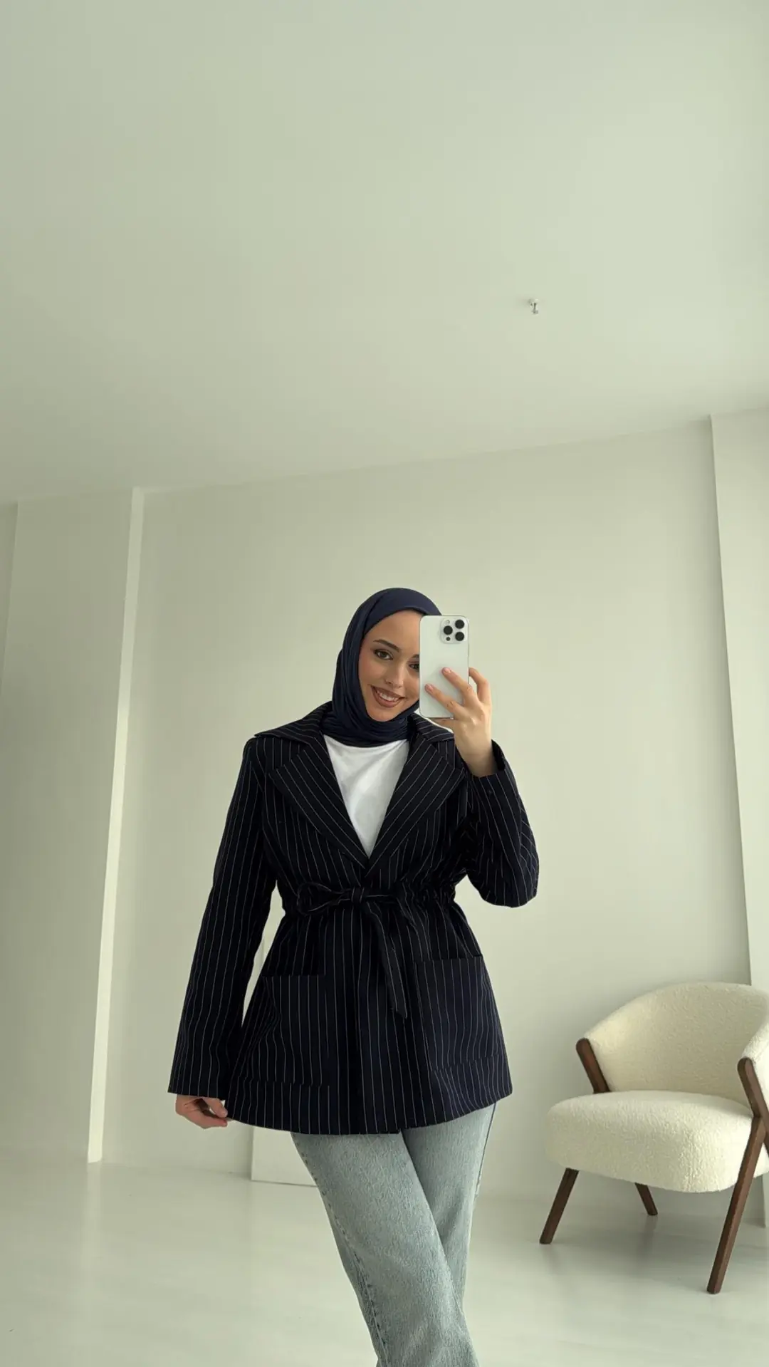 Bağlamalı Çizgili Blazer Ceket