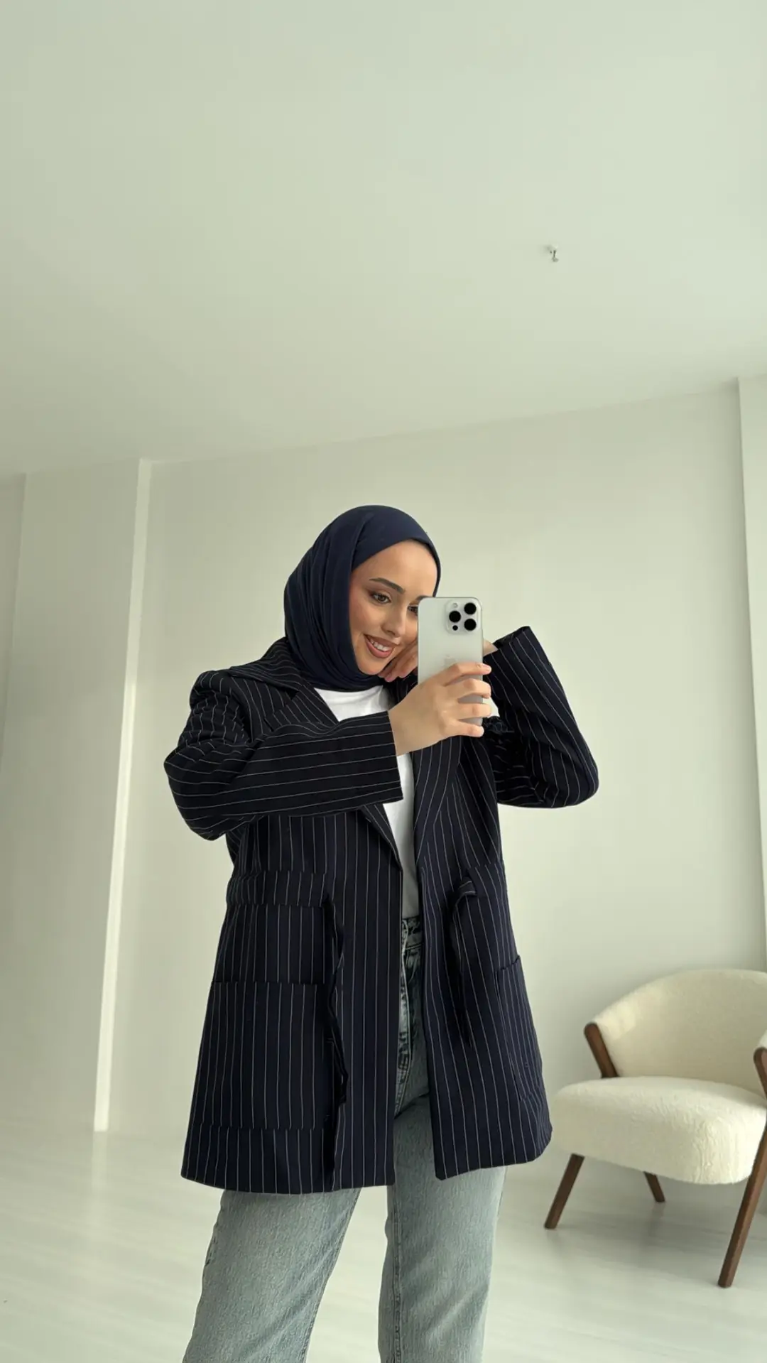 Bağlamalı Çizgili Blazer Ceket