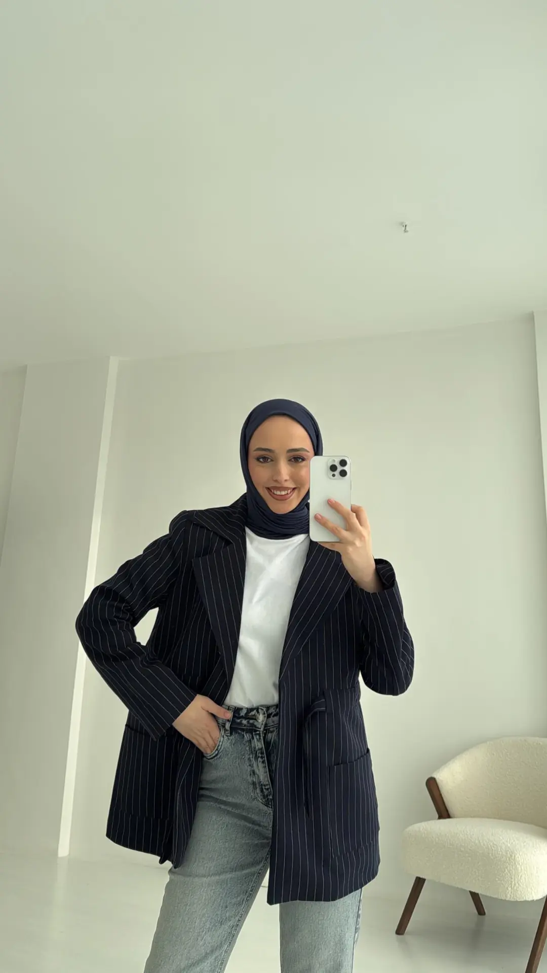 Bağlamalı Çizgili Blazer Ceket