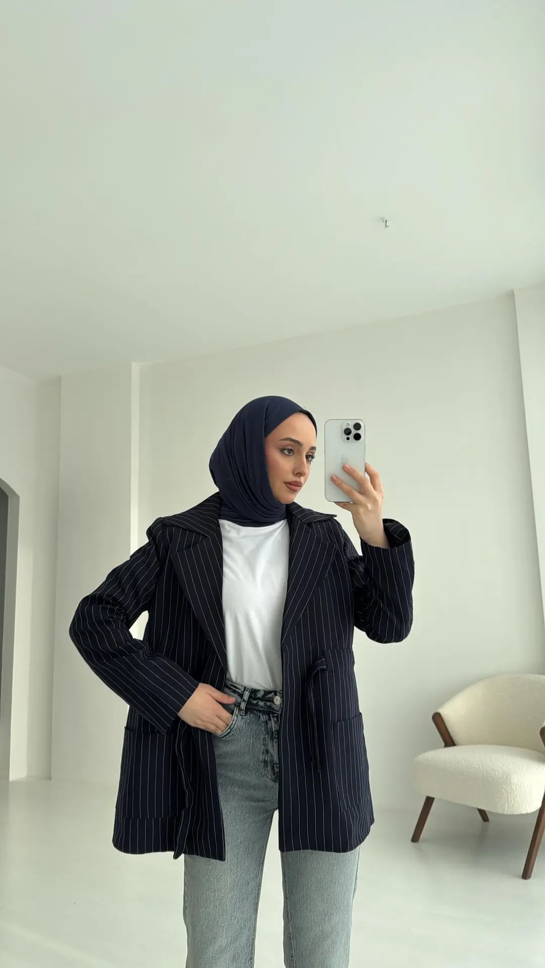 Bağlamalı Çizgili Blazer Ceket