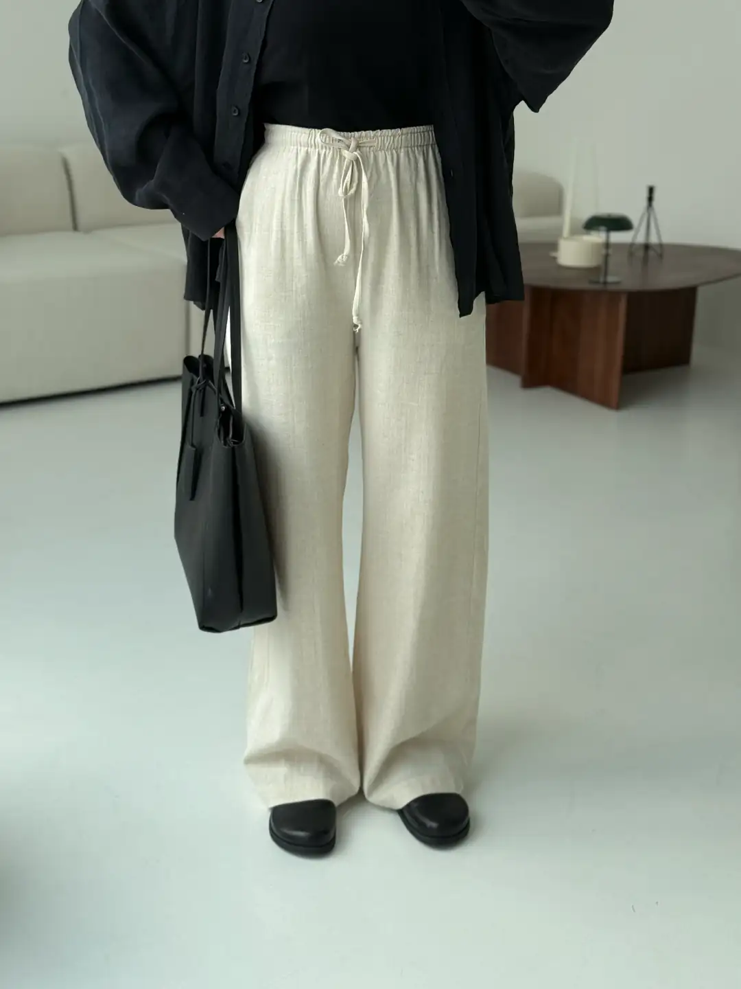 Tam Boy Keten Pantolon Natural