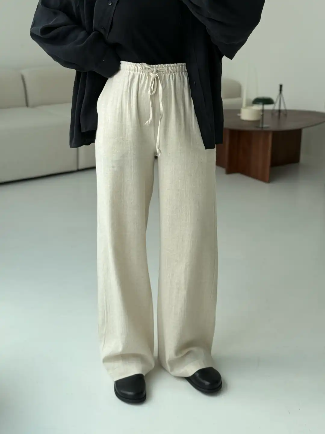 Tam Boy Keten Pantolon Natural