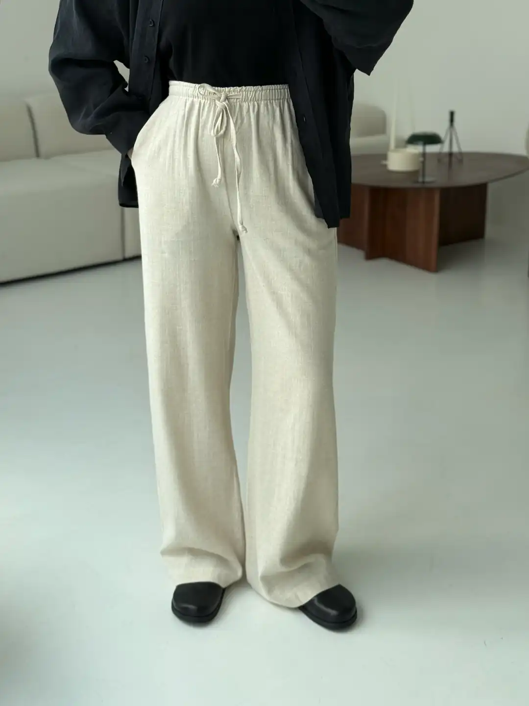 Tam Boy Keten Pantolon Natural