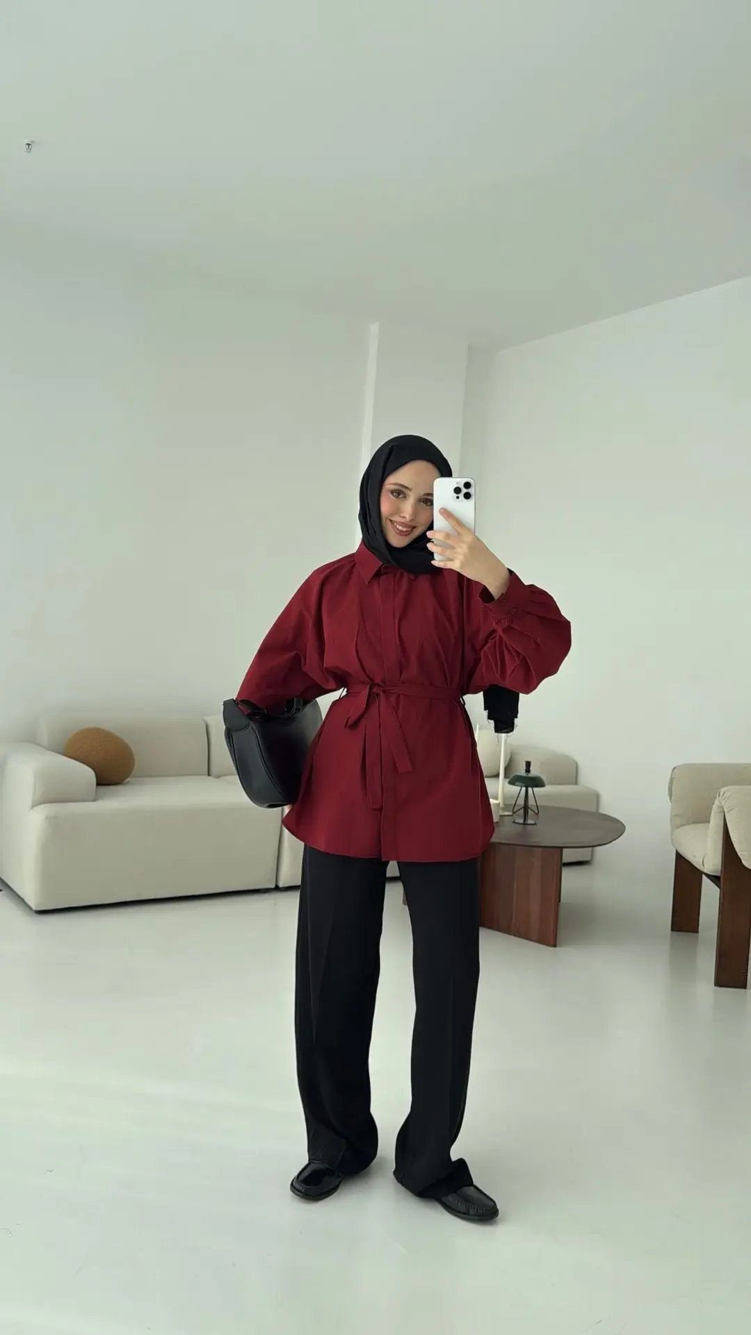 Bordo Balon Kol Bağlamalı Gömlek