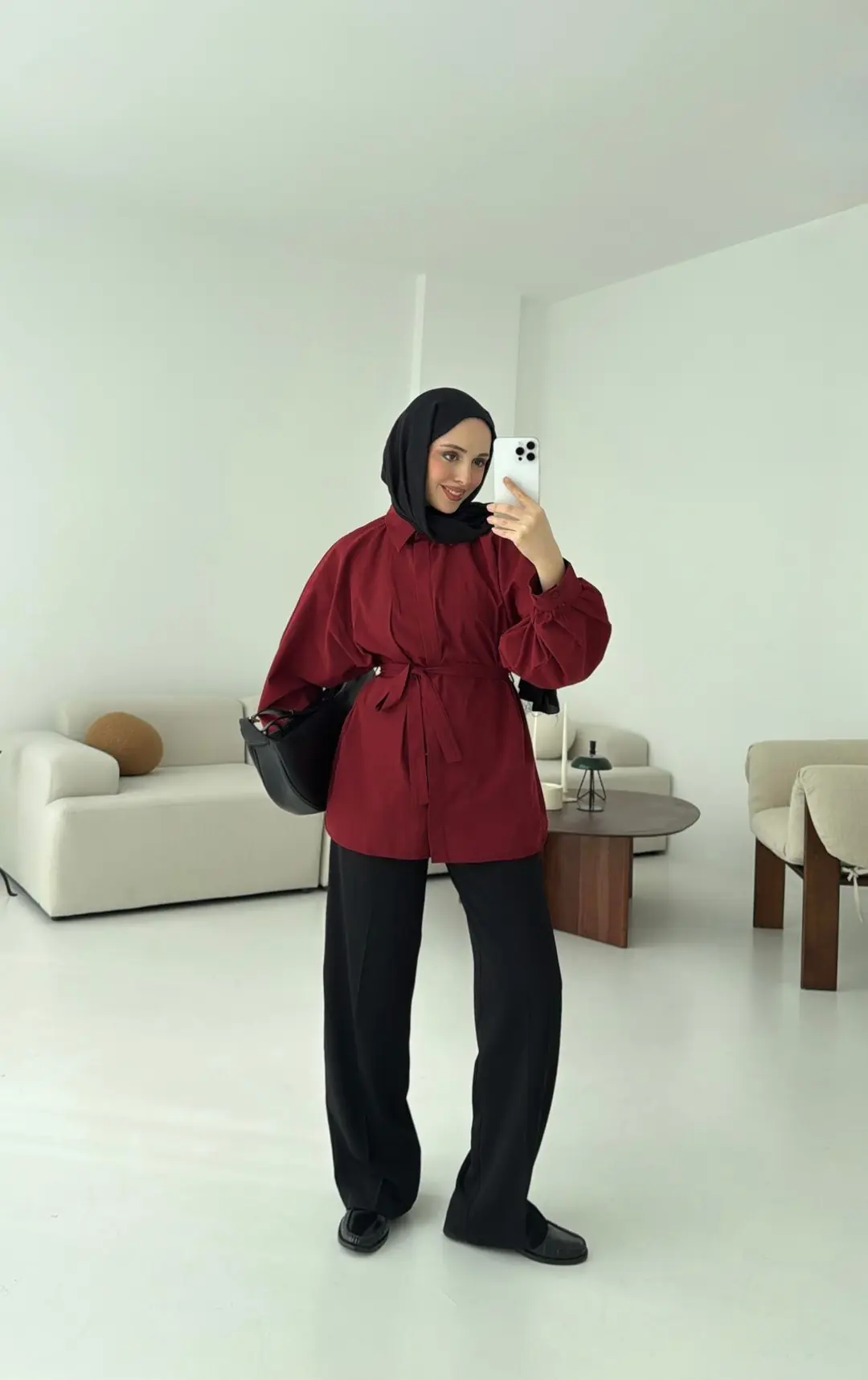 Bordo Balon Kol Bağlamalı Gömlek