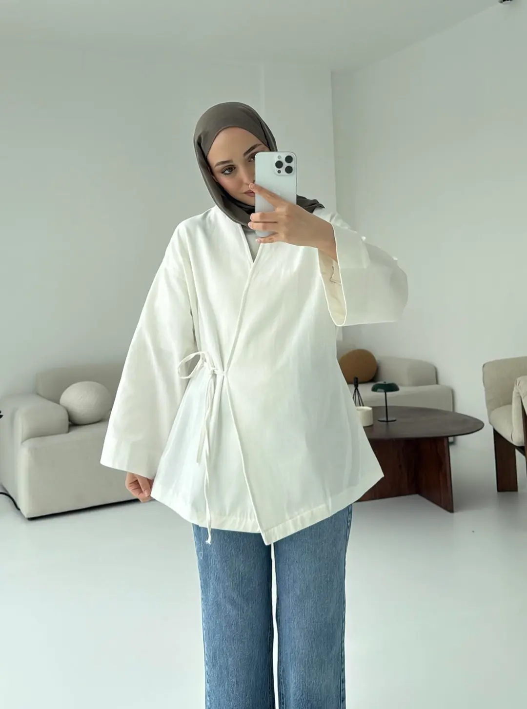 Yandan Bağlama Kimono Beyaz
