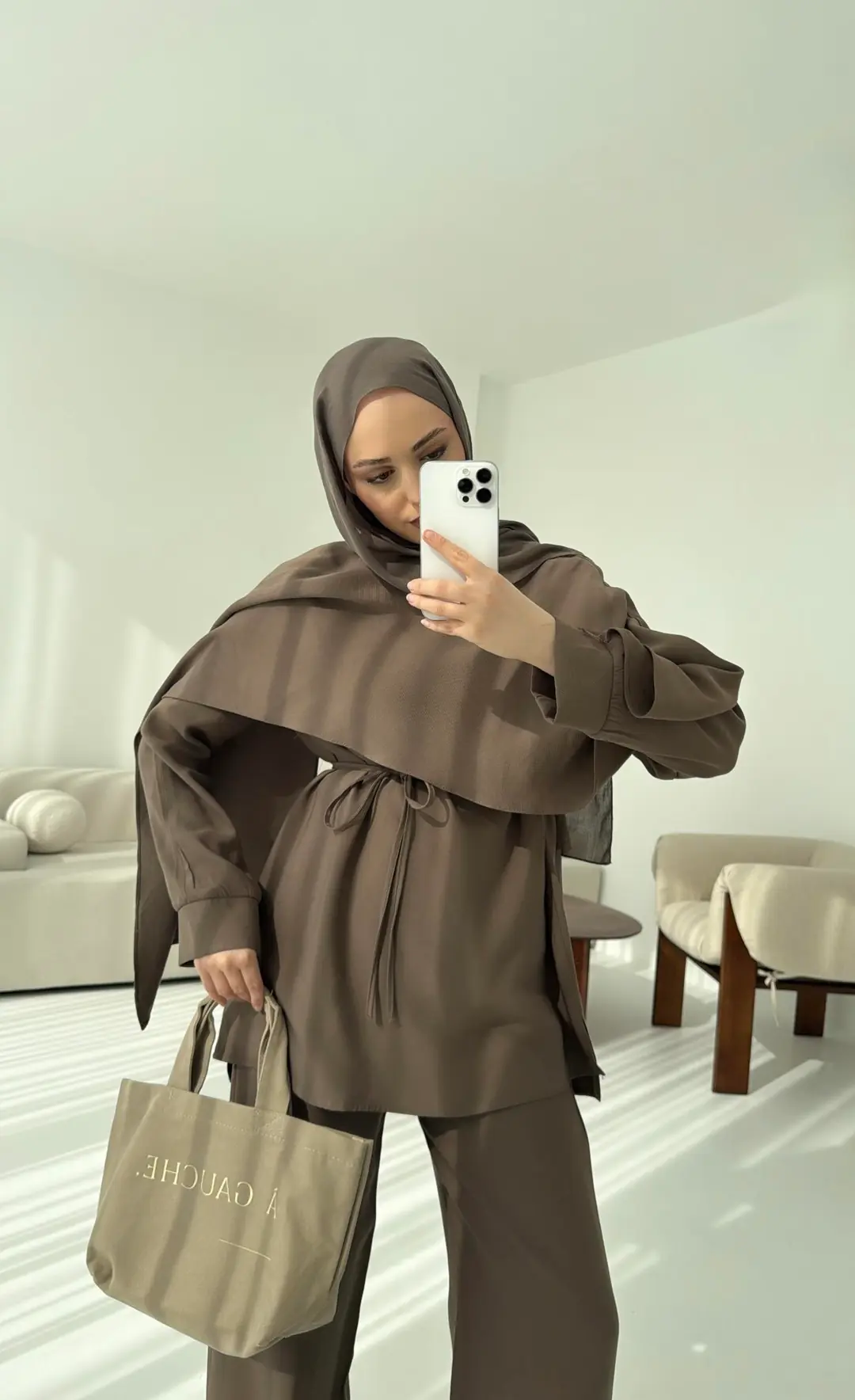 Drape Yaka Bluz Takım Vizon