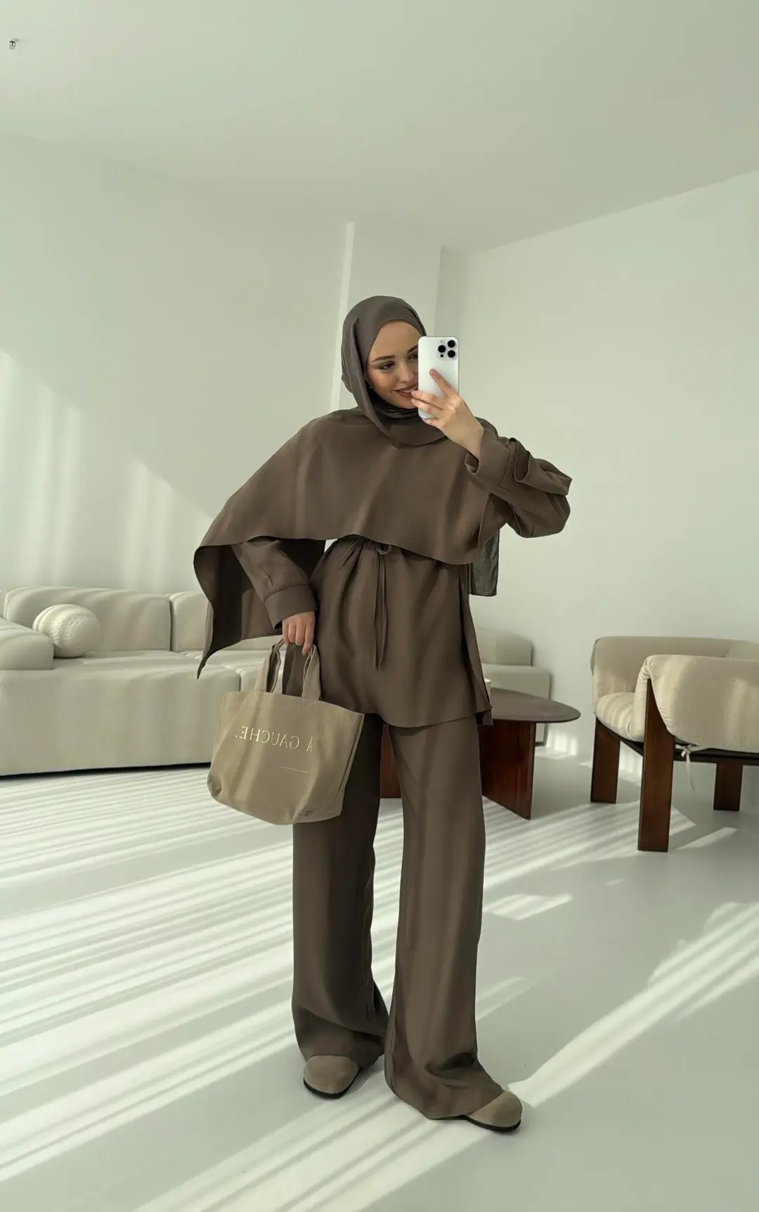 Drape Yaka Bluz Takım Vizon