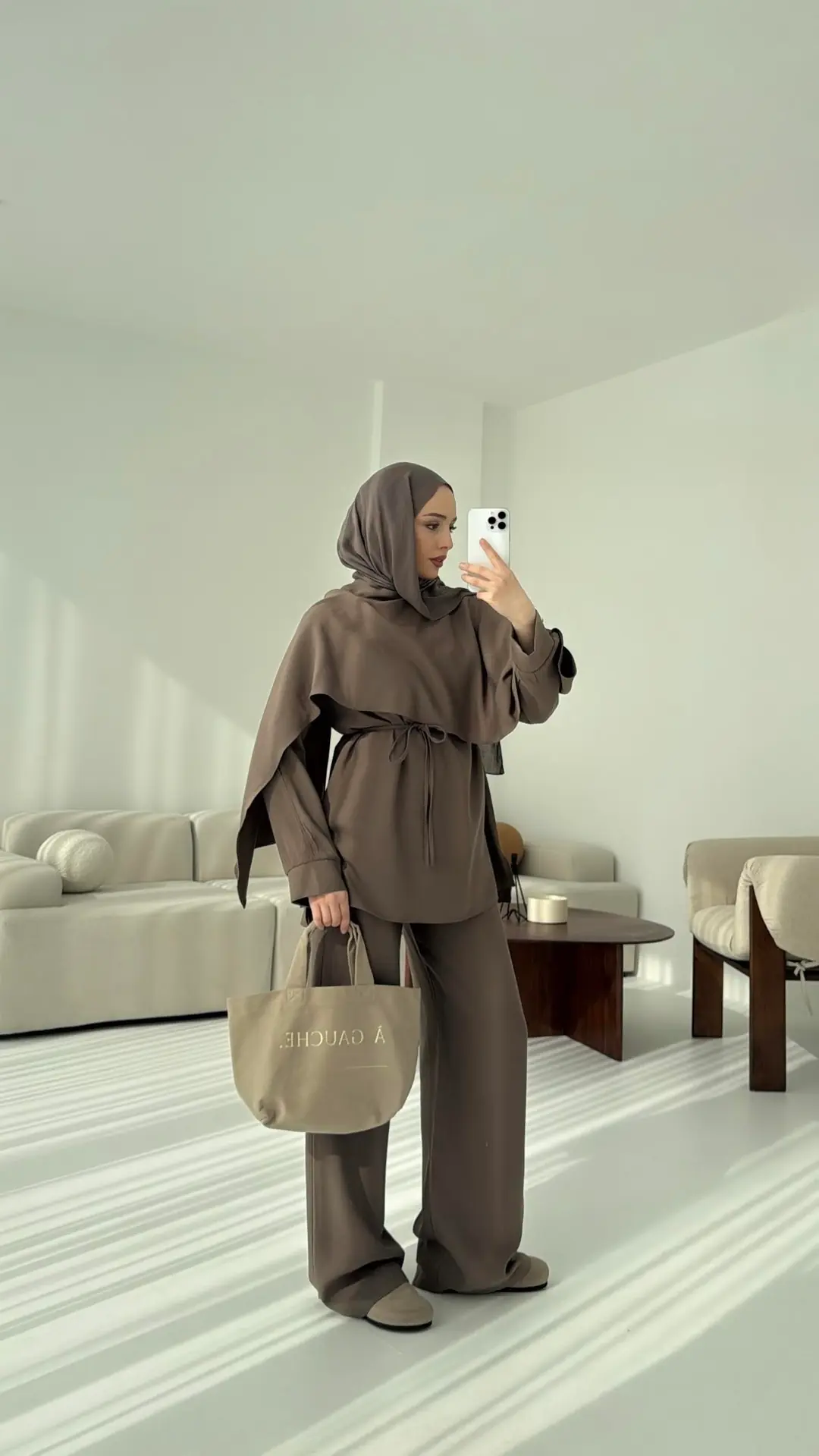 Drape Yaka Bluz Takım Vizon