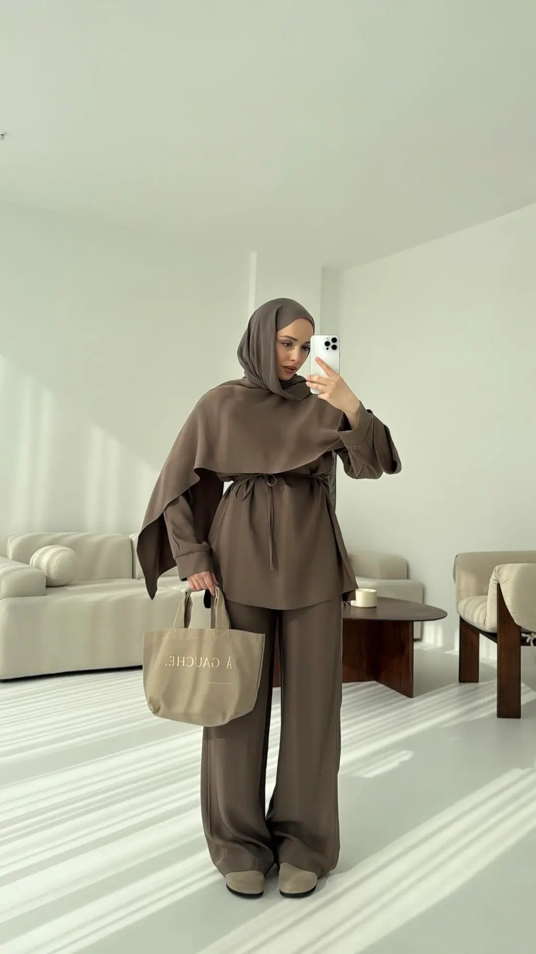 Drape Yaka Bluz Takım Vizon