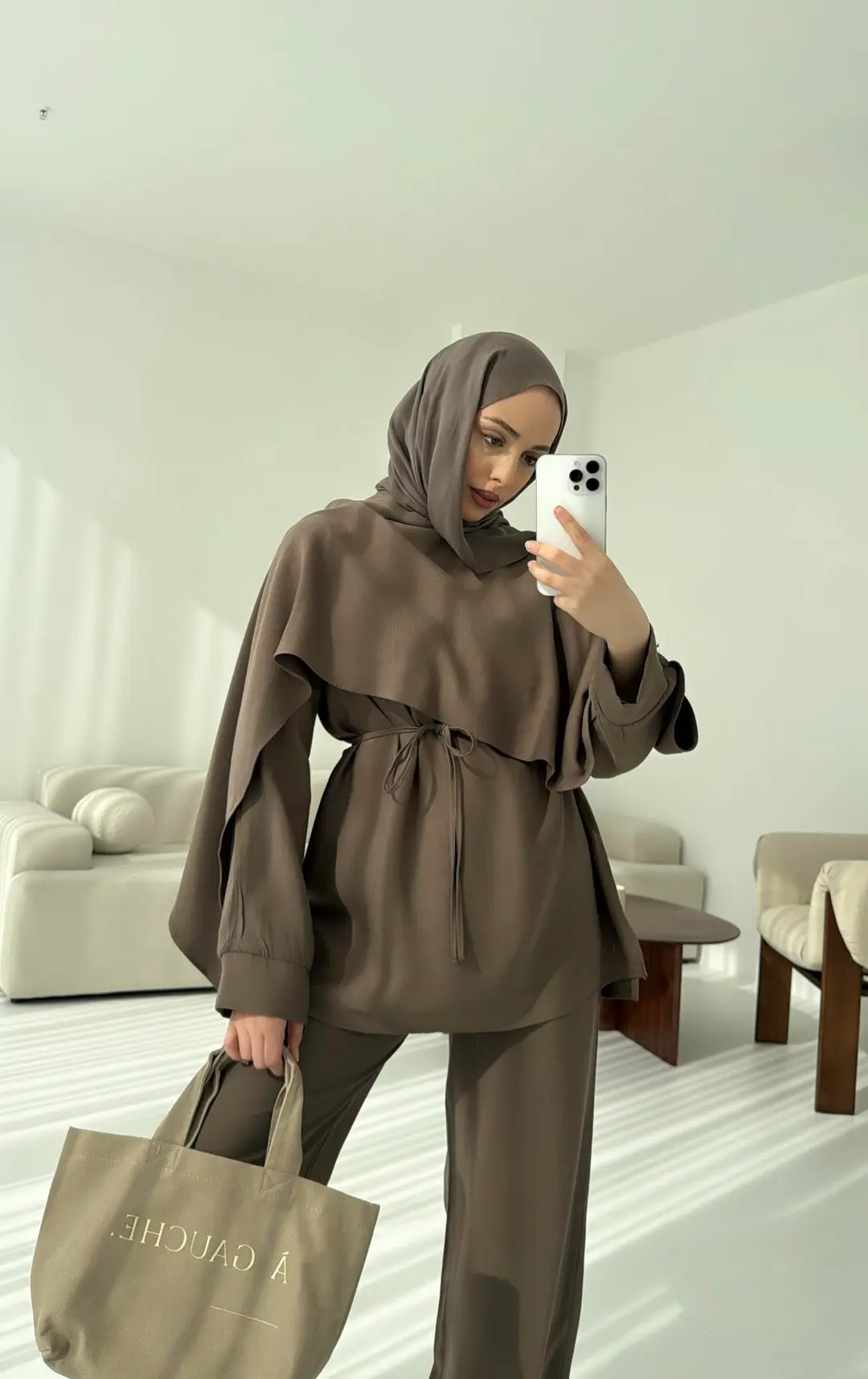 Drape Yaka Bluz Takım Vizon