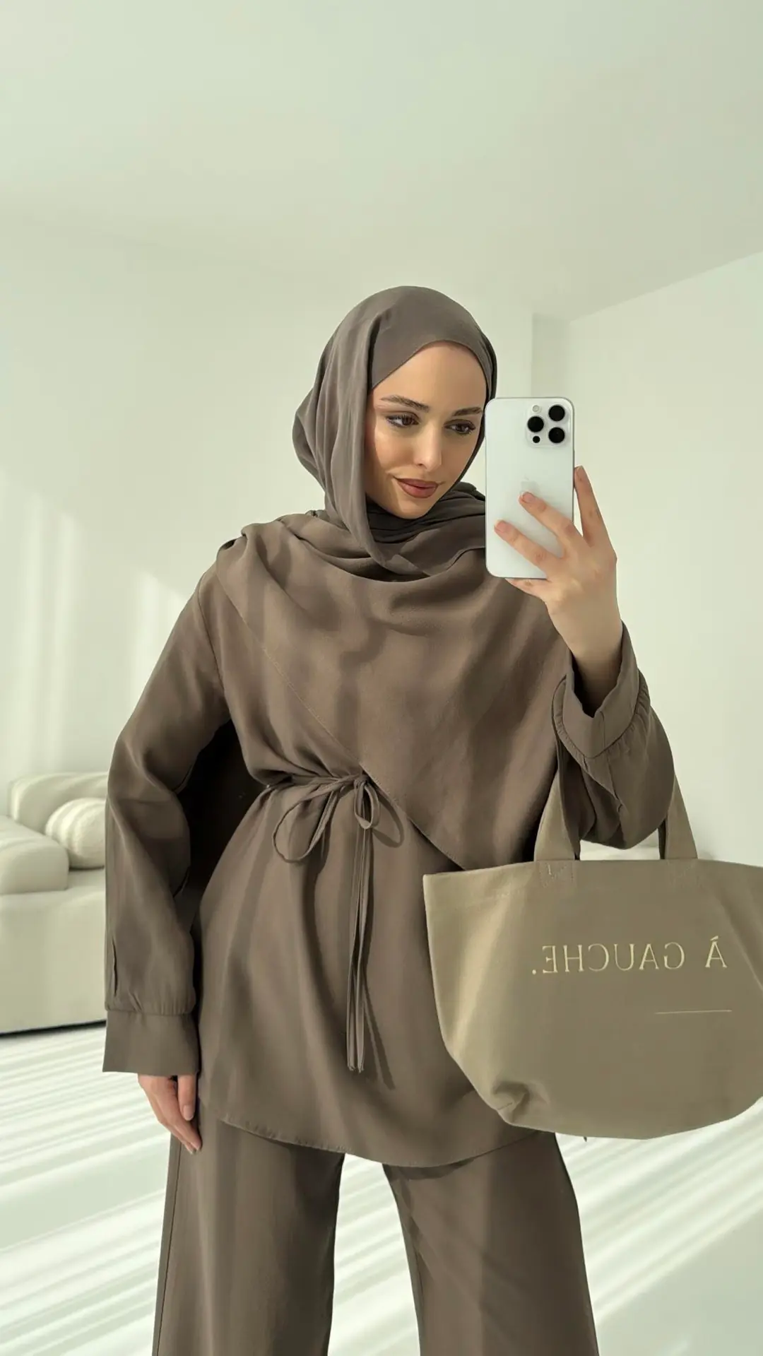 Drape Yaka Bluz Takım Vizon