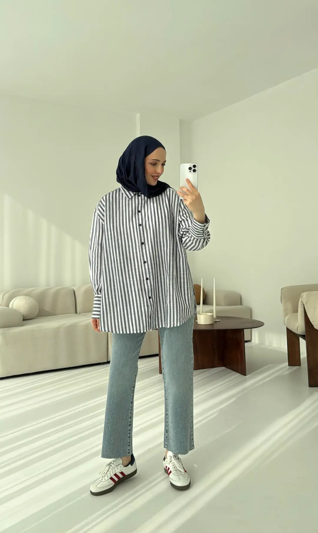 Lacivert/beyaz Çizgili Gömlek