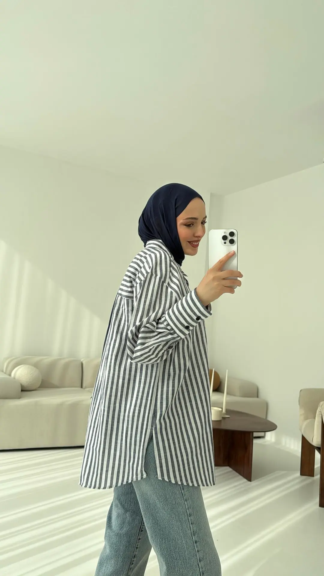 Lacivert/beyaz Çizgili Gömlek