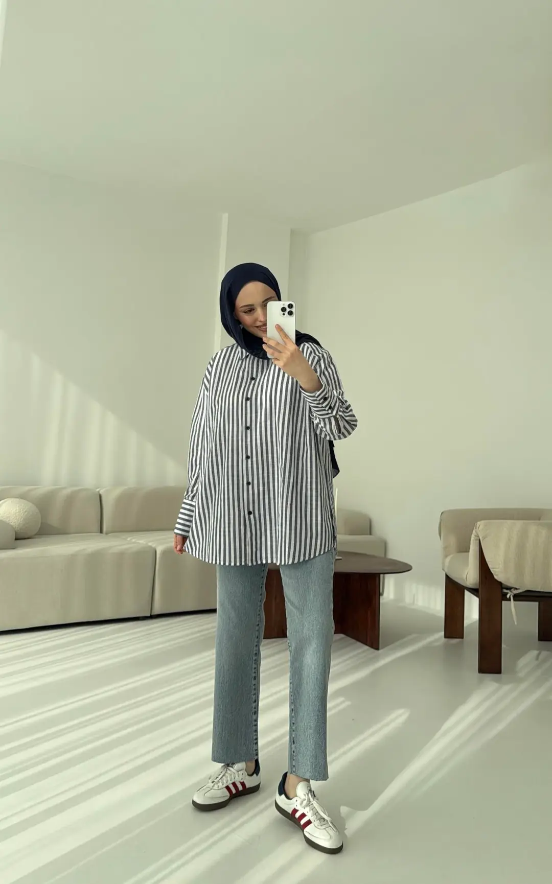 Lacivert/beyaz Çizgili Gömlek