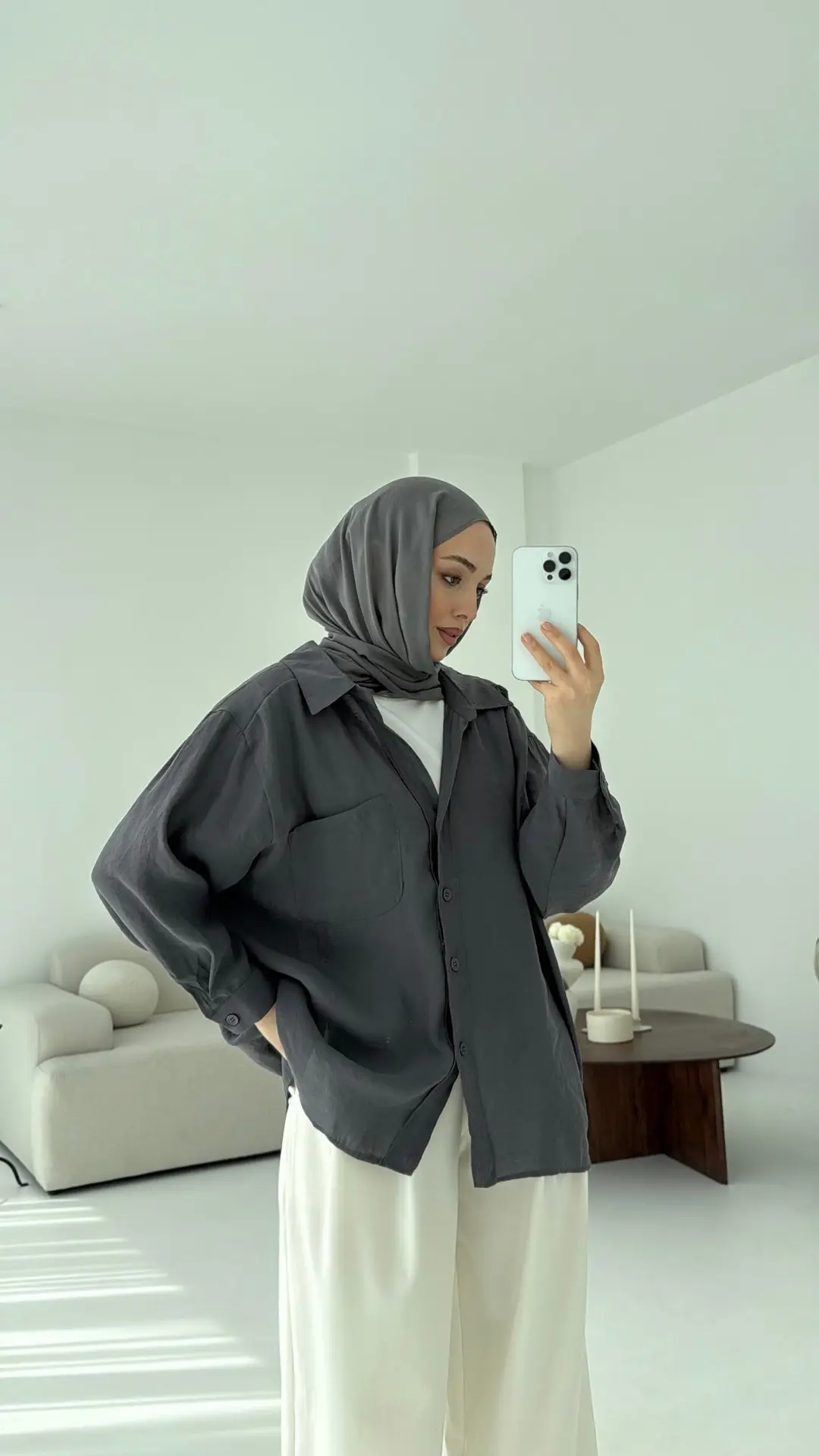 Düşük Omuz Oversize Gömlek Antrasit