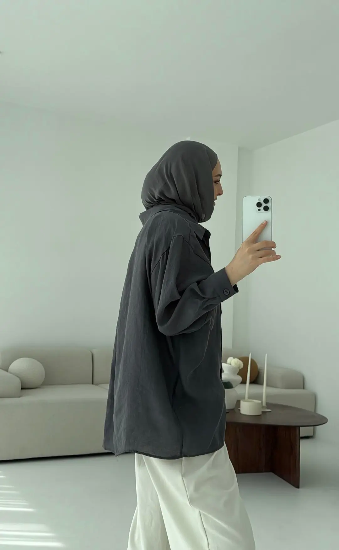 Düşük Omuz Oversize Gömlek Antrasit