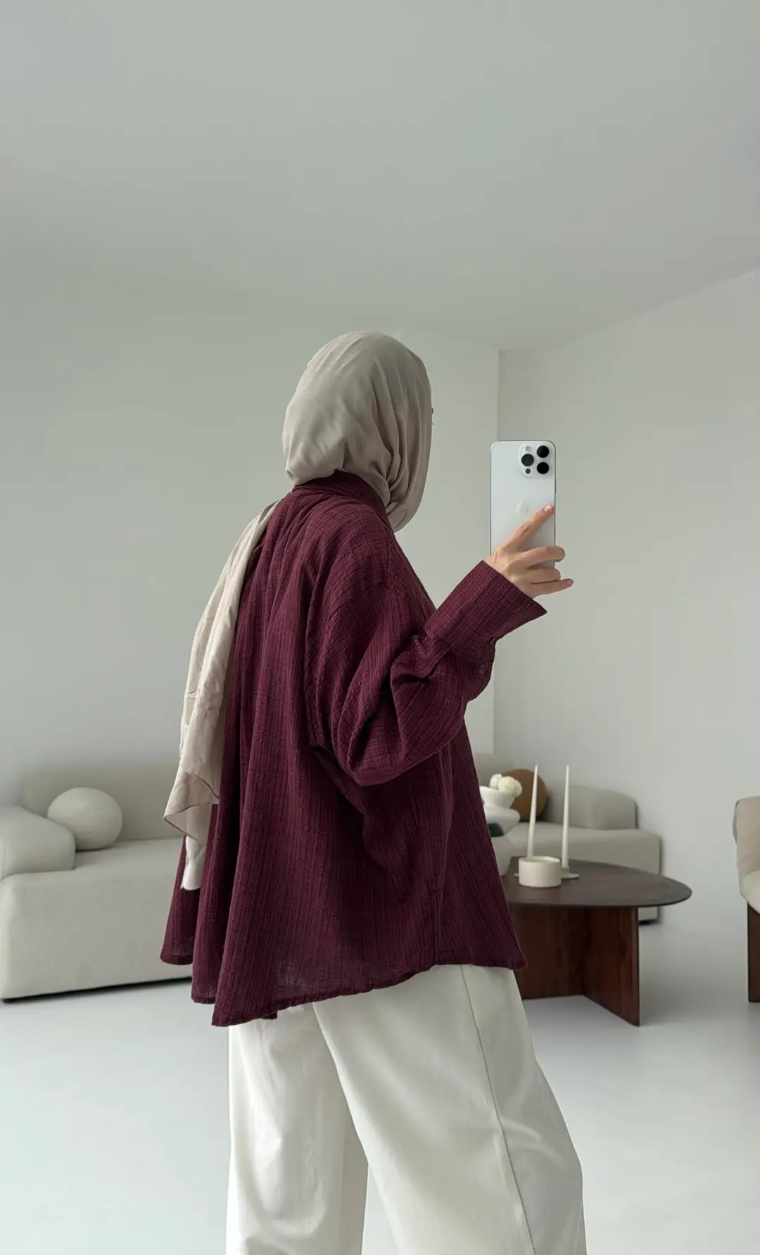 Kare Dokulu Bordo Oversize Gömlek