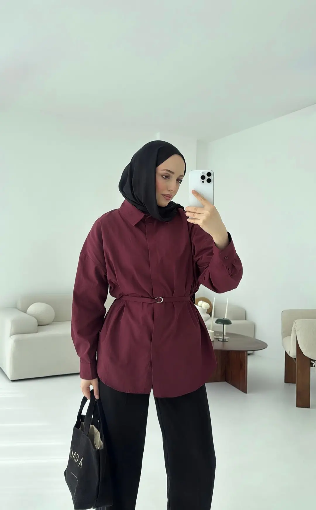 Bordo Kemerli Gömlek